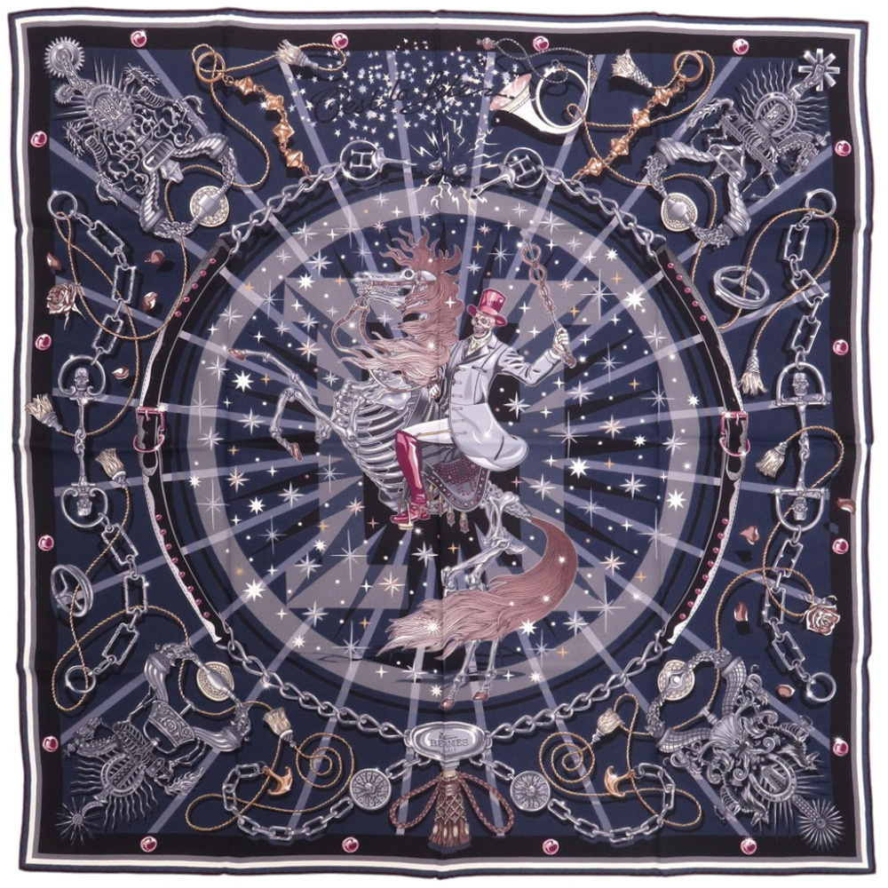 Hermes Carre 65 C'est La Fete Silk Navy Scarf Muffler 0536HERMES